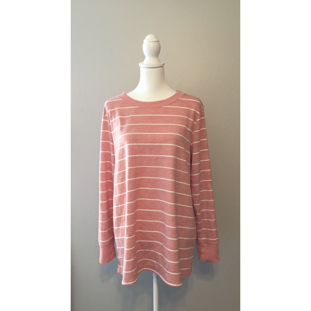 Croft & Barrow Womens Sweatshirt Sz XL Pink Striped Long Sleeve Crew Pull Over